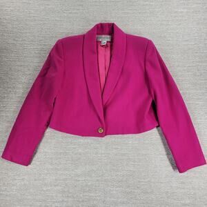 Fundamental Things Pink Wool Cropped Blazer Womens 8 Shawl Collar Gold Button